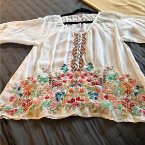 Johnny Was sheer embroidered blouse. Great condition. Size Small